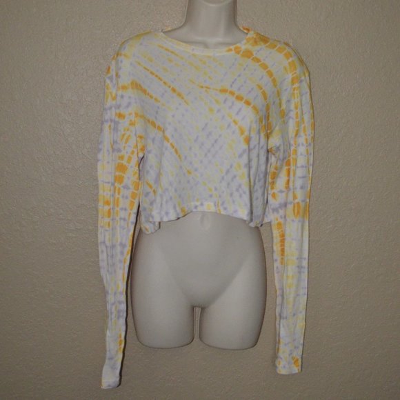 NWT $118 Sz XS SPRWMN Yellow Tie Dye Long Sleeve Cropped T-Shirt - Picture 1 of 6